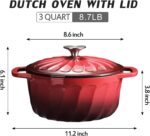 Enameled Cast Iron Dutch Oven Pot with Lid, 3 QT Dutch Oven for Bread Baking, Heavy Duty Cast Iron Pot for Braising, Cook, Bake, Oven Safe across All Cooktops (Gradient Red,3 QT) - Image 3