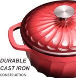 Enameled Cast Iron Dutch Oven Pot with Lid, 3 QT Dutch Oven for Bread Baking, Heavy Duty Cast Iron Pot for Braising, Cook, Bake, Oven Safe across All Cooktops (Gradient Red,3 QT) - Image 4
