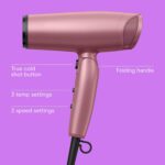 Conair Hair Dryer with Diffuser and Folding Handle, 1875W Travel Blow Dryer with Concentrator, Radiance Boost with Nano-Quartz Ceramic for Less Frizz, More Shine, and Silky Hair, Dusty Rose - Image 3