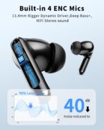 Wireless Earbuds, Bluetooth 5.4 Headphones with 50H Playback, Deep Bass Stereo Ear Buds Clear Calls with LED Power Display, IPX7 Waterproof, in-Ear Earphones with Mic for Phone/Android/iPad, Black - Image 4