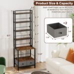 DVD Storage Vinyl Record Storage Rack, 6-Tier CD Rack Tower with Drawers for CDs, DVDs, Albums, Books & Games, Vinyl Record Holder & DVD Shelf Organizer for Living Room & Home Office, 20.8x11.8x63Inch - Image 3