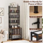 DVD Storage Vinyl Record Storage Rack, 6-Tier CD Rack Tower with Drawers for CDs, DVDs, Albums, Books & Games, Vinyl Record Holder & DVD Shelf Organizer for Living Room & Home Office, 20.8x11.8x63Inch - Image 7