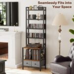 DVD Storage Vinyl Record Storage Rack, 6-Tier CD Rack Tower with Drawers for CDs, DVDs, Albums, Books & Games, Vinyl Record Holder & DVD Shelf Organizer for Living Room & Home Office, 20.8x11.8x63Inch - Image 8