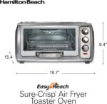Hamilton Beach Air Fryer Toaster Oven Combo with Large Capacity, Fits 6 Slices or 12” Pizza, 4 Cooking Functions for Convection, Bake, Broil, Roll-Top Door, Easy Reach Sure-Crisp, Stainless Steel - Image 9