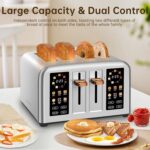 SEEDEEM Toaster 4 Slice, Stainless Steel, Touch Screen for Dual Control, Digital Timer, Smart Toaster with 6 Bread Type, 7 Shade Setting, 1.5''Wide Slot, Removable Crumb Tray, 1800W, Silver Metallic - Image 9