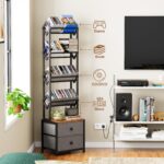 CD Storage Rack with Drawers, 5-Tier Media Organizer DVD Storage Shelf, Large Capacity for CD/DVD, Books & Games, Ideal for Living Room & Home Office, 15.7×11.8×58.7Inches - Image 5