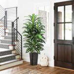 Artifical Dracaena Tree Indoor, 5FT Tall Fake Floor Plants with Black Planter & Pebbles, Fuax Silk Yucca Tree for Home Office Living Room Bedroom Farmhouse Modern Outdoor Topiary Tree - Image 6