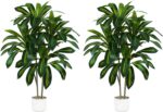 2 Pack Artifical Dracaena Tree Indoor, 4FT Tall Fake Floor Plants with White Planter & Pebbles, Fuax Silk Yucca Tree for Home Office Living Room Bedroom Farmhouse Modern Outdoor Topiary Tree - Image 2
