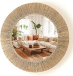 24 Inch Natural Jute Mirror, Wall Mounted Round Mirror with Metal Frame, Wall Decor Rustic Farmhouse Boho Decor Accent for Bathroom, Bedroom, Living Room, or Entryway - Image 2
