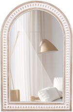 36 x 24 Inch Arched Wall Mirror with Beaded Wood Frame, Boho Farmhouse Decorative Arch Mirrors for Bathroom Over Sink, Living Room, Entryway - Image 2