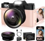 6K Digital Camera for Photography Autofocus, 64MP WiFi Vlogging Camera for YouTube with 3" 180° Flip Screen 16X Zoom, 64GB SD Card & 2 Batteries Pink Compact Travel Camera for Beginners Teens - Image 2