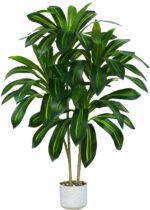 Artifical Dracaena Tree Indoor, 4FT Tall Fake Floor Plants with White Planter & Pebbles, Fuax Silk Yucca Tree for Home Office Living Room Bedroom Farmhouse Modern Outdoor Topiary Tree - Image 2