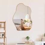 BOMINICA Irregular Wall Mirror Asymmetrical Mirror, Decorative Wall Mirror Golden Wood Framed, Wall Mounted Mirror for Bathroom Living Room Entryway Bedroom Hallway (Gold, 20" x 28") - Image 2