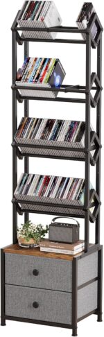 CD Storage Rack with Drawers, 5-Tier Media Organizer DVD Storage Shelf, Large Capacity for CD/DVD, Books & Games, Ideal for Living Room & Home Office, 15.7×11.8×58.7Inches - Image 2