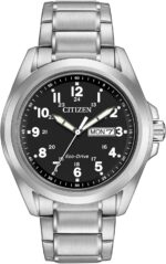 Citizen Men's Eco-Drive Weekender Garrison Field Watch in Stainless Steel, Black Dial, Arabic Markers, Luminous, 43mm (Model: AW0050-82E) - Image 2