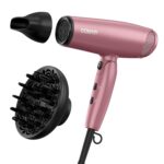 Conair Hair Dryer with Diffuser and Folding Handle, 1875W Travel Blow Dryer with Concentrator, Radiance Boost with Nano-Quartz Ceramic for Less Frizz, More Shine, and Silky Hair, Dusty Rose - Image 2