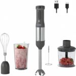 Cordless Immersion Hand Blender, 5-in-1 Variable Speed blender handheld,Rechargeable with 2000mAh Battery, BPA-Free & Dishwasher-Safe Accessories:700ml Beaker,Chopper,Whisk & Milk Frother,Grey - Image 2