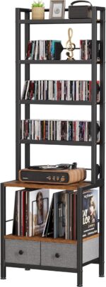 DVD Storage Vinyl Record Storage Rack, 6-Tier CD Rack Tower with Drawers for CDs, DVDs, Albums, Books & Games, Vinyl Record Holder & DVD Shelf Organizer for Living Room & Home Office, 20.8x11.8x63Inch - Image 2