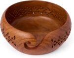 GURU JEE™ Handmade Wooden Yarn Bowl Wool Ball Holder Knitting Bowl Crochet Holder Gifts Showpiece (Natural_Brown_Jali_1) (1 Piece) - Image 2