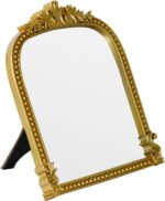 Gold Plastic Arched Makeup Mirror, Standing, Hanging or Wall Mount, Bathroom, Living Room, Bedroom Gold Decorative Mirror (10.6x8.6 inch) - Image 2