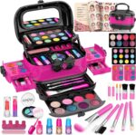 Hollyhi 58 Pcs Kids Makeup Kit for Girl, Princess Toys Real Washable Cosmetic Set with Mirror, Kids Makeup Sets for Girls, Play Make Up Birthday Gifts for 3 4 5 6 7 8 9 10 11 12 Years Old Kid (Rose) - Image 2