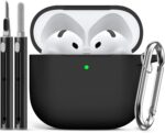 Ljusmicker for AirPods 4 Case 2024 with Cleaner Kit,Soft Silicone Protective Cover for Apple AirPods 4th Generation Cases for Women Men,AirPod 4 Case Accessories with Keychain-Black - Image 2