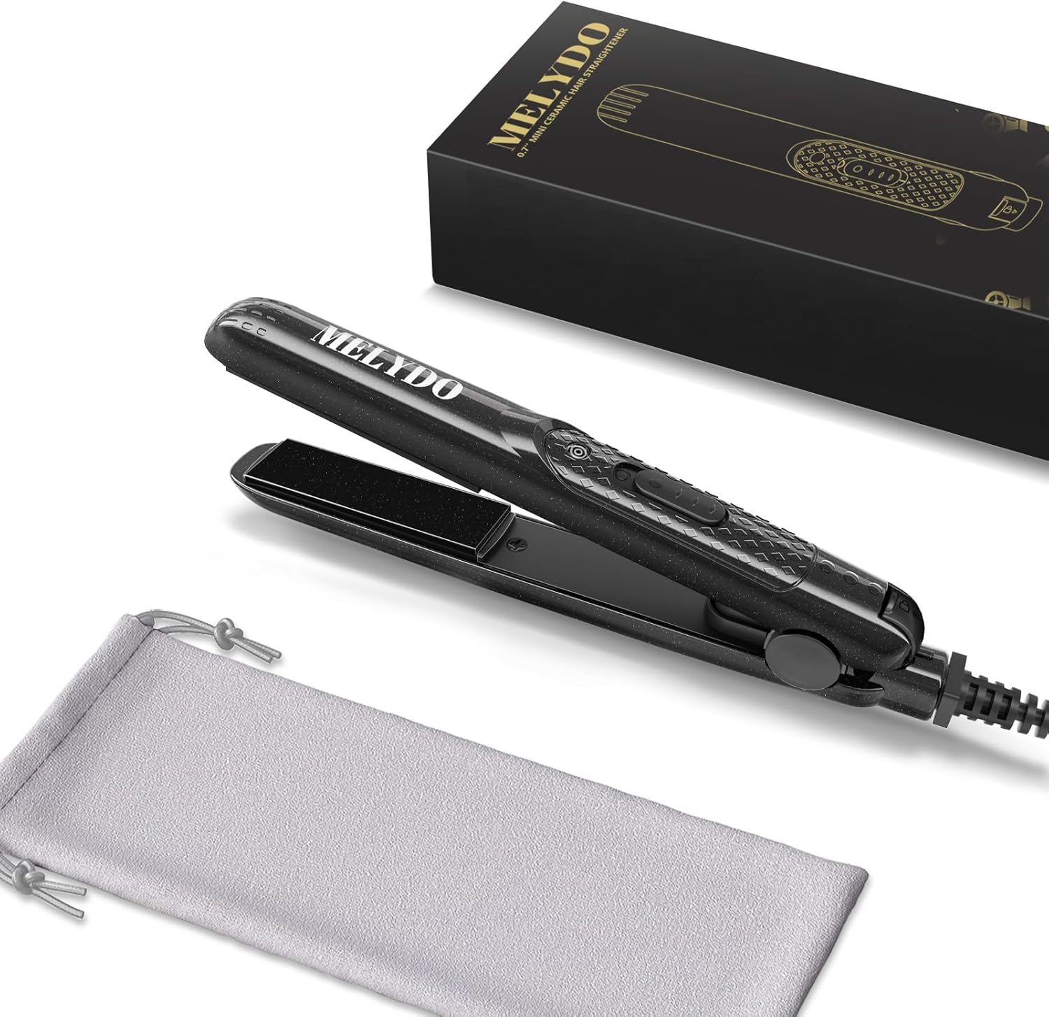 Mini Flat Iron, Ceramic Tourmaline Small Hair Straightener for Short Hair/Bangs, Dual Voltage Travel Hair Straightener, Portable Mini Straightener with Storage Pouch(Black) - Image 2