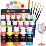 Nicpro 18 Colors Stained Glass Paint Set, 1oz / 30ml Waterproof Acrylic Enamel & Ceramic Glass Painting Kit for Arts on Transparent Wine Glasses Jars Windows with 6 Brushes & 1 Palette, Opaque Finish - Image 2