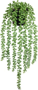 Realistic Artificial String of Pearls Plant - Faux Hanging Succulent Trailing Plant with Black Pot, Natural-Looking Small Potted Faux Plant Indoor Outdoor for Home Office Shelf Decor - Image 2
