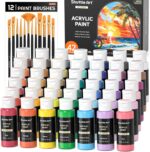 Shuttle Art Acrylic Paint, 42 Colors Acrylic Paint Set with 12 Brushes, 2oz/60ml Bottles, Rich Pigmented, Water Proof, Premium Paints for Artists, Beginners and Kids on Canvas Rocks Wood Ceramic - Image 2