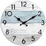 Wall Clock Silent Non-Ticking Wooden Clocks Battery Operated 8 Inch Small Country Retro Rustic and Beach Style Decorative for Kitchen, Home, Bathroom, Bedroom (Blue) - Image 2