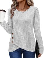 XIEERDUO Tunic Sweaters for Women Long Sleeve Shirts Crew Neck Tops with Buttons Fall Fashion Outfits Winter Clothing - Image 2