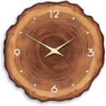 XNM Modern Wood Wall Clock for Living Room Decor Rustic Wall Clocks Battery Operated 12 Inch Brown Annual Ring Wall Clock Non Ticking (MDF No Solid Wood) - Image 2