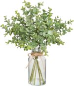 Zheart Fake Eucalyptus Stems in Glass Vase with Faux Water,14" Artificial Plants Eucalyptus Leaves for Shelf Desk Bathroom Farmhouse Room Coffee Table Home Decor (Sage Green) - Image 2