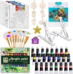 koseibal Acrylic Art Set with 24 Acrylic Paints, 8 DIY Wooden Stencils 5 Canvas Panels 8 Brushes, Table Easel, Etc, Painting Supplies Kit for Kids Students Artists and Beginner - Image 2