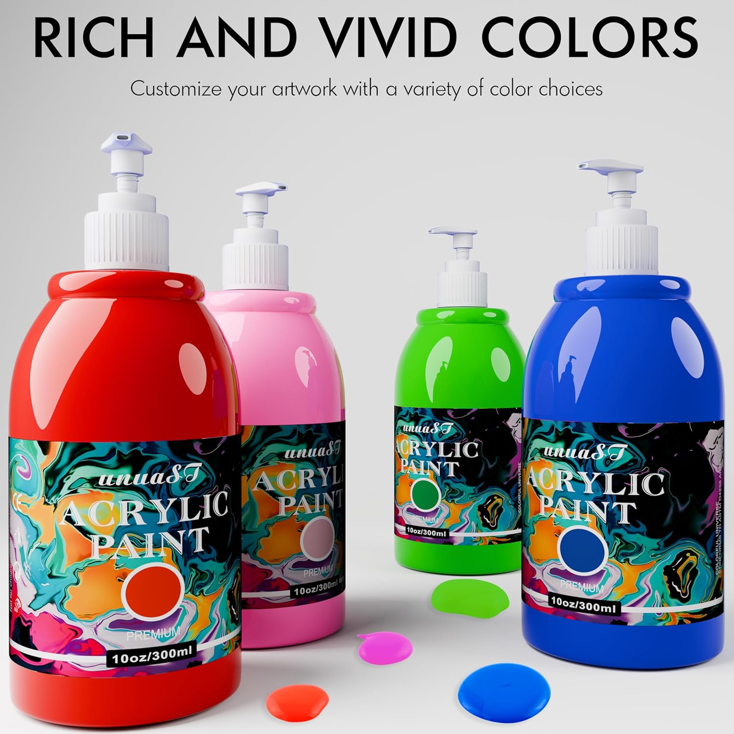 Acrylic Paint Sets for Adults, 14 Colors Large Bulk Acrylic Paints kits Rich Pigment Art Painting Supplies for Artists/Beginners, Paint Sets for Canvas with Pump, Color Wheel (10oz/300ml) - Image 6