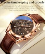 OLEVS Men's Chronograph Quartz Watches, Leather Strap Gold Case with Day Date, Waterproof Stainless Steel Wrist Watch, Luminous Hand Analog Watches for Men, Brown/Black/Blue/White Dial - Image 3