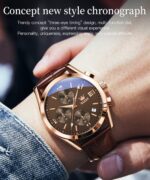 OLEVS Men's Chronograph Quartz Watches, Leather Strap Gold Case with Day Date, Waterproof Stainless Steel Wrist Watch, Luminous Hand Analog Watches for Men, Brown/Black/Blue/White Dial - Image 4