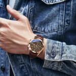 OLEVS Men's Chronograph Quartz Watches, Leather Strap Gold Case with Day Date, Waterproof Stainless Steel Wrist Watch, Luminous Hand Analog Watches for Men, Brown/Black/Blue/White Dial - Image 9