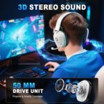 2.4GHz Wireless Gaming Headset for PS5/4, PC, Low-Latency Bluetooth Gaming Headphones with Stereo Sound, Noise Canceling Mic, Phantom White - Image 3