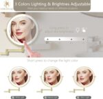 Rechargeable Wall Mounted Lighted Makeup Vanity Mirror 8 Inch Double Sided 1X 10X Magnifying Bathroom Mirror, 3 Color Lighting, Touch Screen Dimming, 360 Rotation Shaving Mirror Gold - Image 5