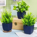 Der Rose 4 Pack Fake Plants Small Artificial Plants in Blue Pots Faux Plants Indoor for Home Room Bathroom Living Room Decor - Image 3