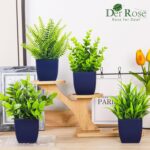 Der Rose 4 Pack Fake Plants Small Artificial Plants in Blue Pots Faux Plants Indoor for Home Room Bathroom Living Room Decor - Image 5