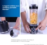 UTALENT Cordless Portable Blender, 25 oz removable Vessel, Powerful Personal Blender, For-Smoothies, Ice Crush, 4 Programs, Leakproof-Lid & Sip Spout, USB-C Rechargeable, Dishwasher Safe Parts, Black - Image 3