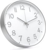 Wall Clock 12 In White-Silver Modern Simple Quartz Decorative Clock Non-Ticking Silent Battery Operated Round Wall Clocks Trendy and Practical Best Gift for Living Room Bedroom Kitchen Office - Image 3