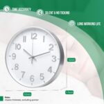 Wall Clock 12 In White-Silver Modern Simple Quartz Decorative Clock Non-Ticking Silent Battery Operated Round Wall Clocks Trendy and Practical Best Gift for Living Room Bedroom Kitchen Office - Image 4