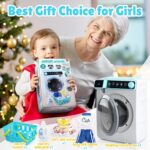 Kids Toy Washing Machine, Realistic Pretend Play Appliance for Girls, Interactive Toy Dollhouse Furniture, Play Washer and Dryer Playset with Spinning Drum, Light & Sound Effects, Laundry Basket Set - Image 8