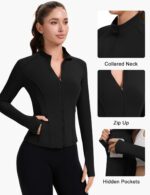 ZHENWEI Workout Jackets for Women Full Zip Up Cropped Athletic Long Sleeve Lightweight Slim Fit Running Tops with Pockets - Image 5