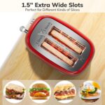 2 Slice Stainless Steel Toaster Retro with 6 Bread Shade Settings, Bagel, Cancel, Defrost Function, Extra Wide Slot, Removable Crumb Tray, Red - Image 5