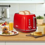 2 Slice Stainless Steel Toaster Retro with 6 Bread Shade Settings, Bagel, Cancel, Defrost Function, Extra Wide Slot, Removable Crumb Tray, Red - Image 7